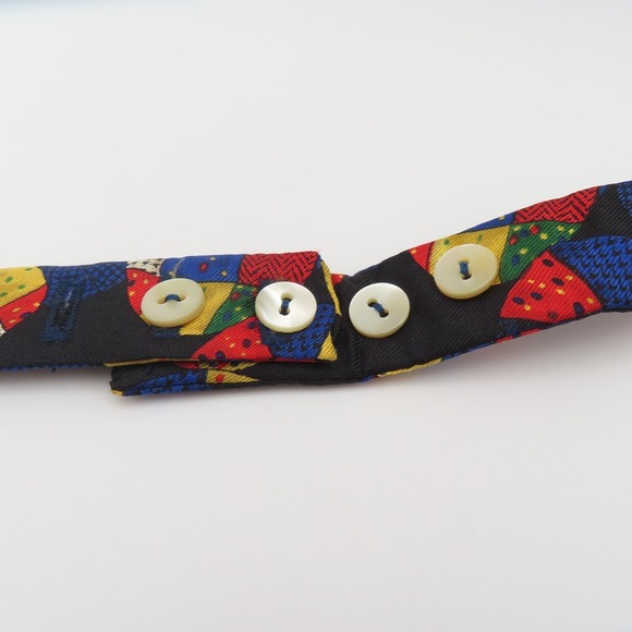 Neiman Marcus Bow Tie Blue Yellow Green Ball 2.5" Wide Self Tie Silk - Picture 2 of 3